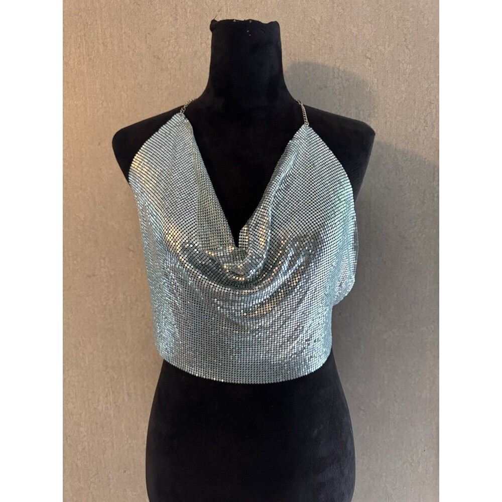 Vintage Y2K 00s Club Festival wear metal backless top Baby Blue